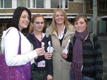 from left: Amy Tomlinson, Rebecca Steele, teacher Jill Bowes and Kathryn Thomason with their rockets